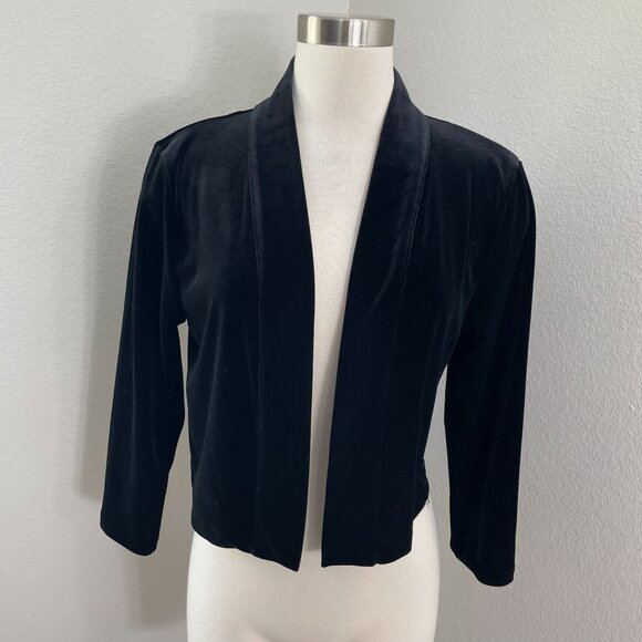 Calvin Klein Womens Large Black Velvet Bolero Open Crop Cardigan - Picture 1 of 8